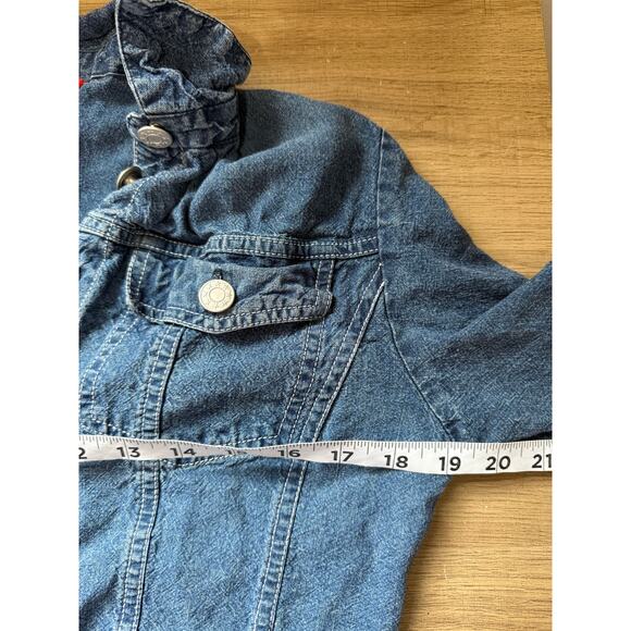 Alain Manoukian Denim Jacket Women’s M Blue Ruffle Hem Sleeve Button - Picture 5 of 6